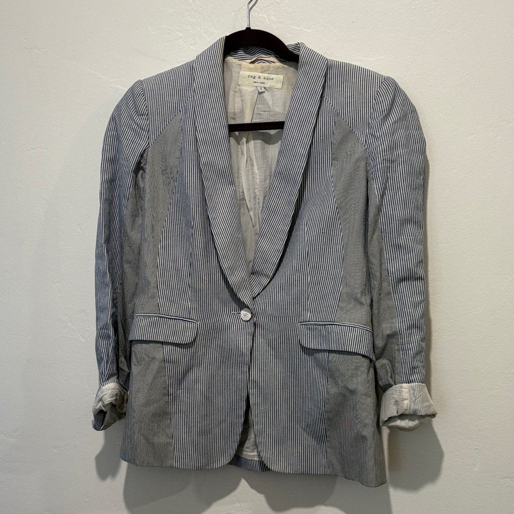 rag & bone Woman’s Pinstripe Blazer - Gray and White